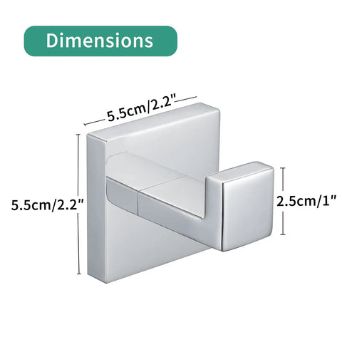Two Pack Matte Black Bath Towel Hooks Wall Mounted Beefy Heavy Duty Stainless Steel 304 Coat Hooks dimensions showing size measurements