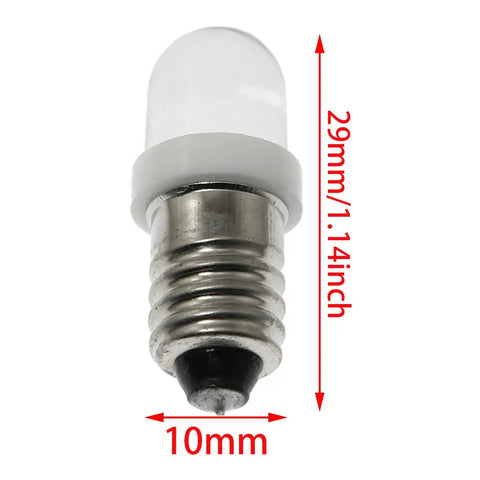 10 Pack 6V E10 Mini Led Bulbs Featuring E10 Wedge Base, 29mm tall, with clear dome, ideal for DIY circuit testing and vintage upgrades.