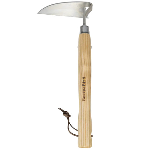Stainless Steel Bent Angle Gardening Sickle Weed Scraper Hoe With Ergonomic Ash Wood Handle 12.67 Inch Blade For Weeding And Soil Loosening A Durable Japanese Style Weeder Tool For Easy Garden Maintenance.