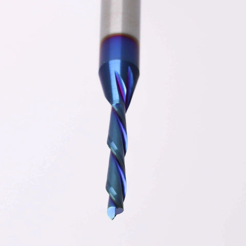 Twofer Pack Down Cut Spiral CNC Router Bits With 1/4 Inch Shank And 1/8 Inch Cutting Diameter, shown in close-up view.