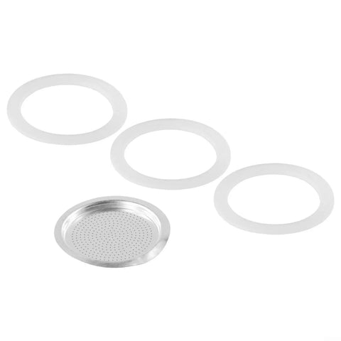 Replacement Filter And Three Silicone Gasket Seals For Aluminum Moka Pot And Stovetop Espresso Makers Included Stainless Steel Filter