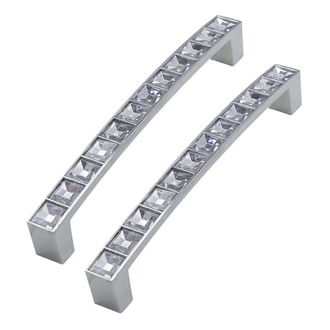 Two Crystal U Shaped Drawer Pull Handles in Bright Chrome with Screws, Boss Modern Minimalist Cabinet Knobs, 2 Pack, angled view