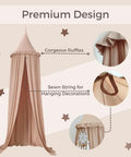 Kids Bed Canopy With Ruffles In Pastel Nougat, Frilled Cotton Tent Mosquito Netting For Nursery, Baby Crib Hanging Curtain