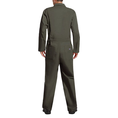 Back view of Men's Straight-Up Long Sleeve Twill Coverall Work Jumpsuit With Deep Cargo Pockets And Breathable Cotton Polyester Blend.
