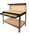 Heavy Duty 300Lb Capacity 48 Inch Work Bench With Pegboard And Storage Drawer, Steel Frame MDF Top for workshop, black