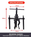 Beefy Three Jaw Inner Bearing Puller Set With Jaw Pilot Bearing Puller Bushing Gear Extractor, dimensions shown