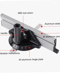 Heavy Duty Aluminum Miter Gauge Fence System With Quick Grip Push Block And Angle Plate Ruler For Table Saw showing ABS lock screw and aluminum slider.
