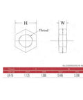 Dimensions of a hex jam nut labeled with height and width specs for Badass 3/4 Inch 16 Pitch Heim Joints With Rh Lh Tube Adapters And Jam Nuts 4 Piece Rod End Bearing Set For Steering And Suspension Upgrades.