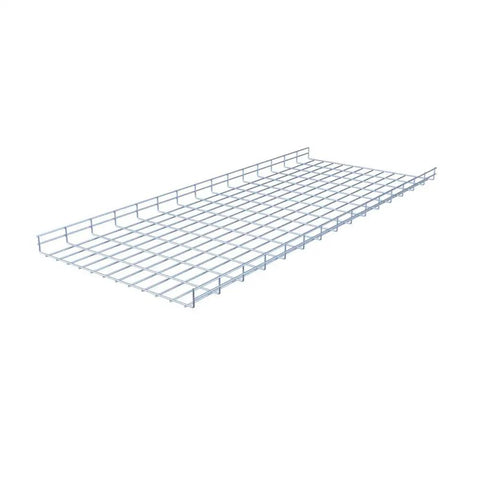 Heavy Duty Wire Mesh Cable Tray Set In Electro Zinc Plated Silver Steel front view showing durable mesh design