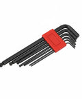 Get Rock Solid 7 Piece S2 Carbon Steel Hex Key Set Perfect For Furniture Assembly Bike Repair Heavy Duty Allen Wrench Kit Built To Last No rounding Or stripping Just Tough American Gear Ready To Tackle Any Job. 7-piece black hex key set in red holder