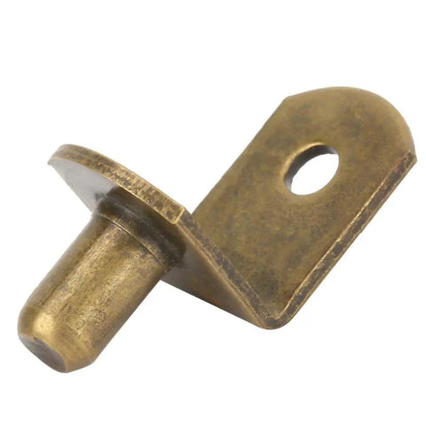 Rock Solid Quarter Inch Shelf Support Pegs For Cabinet Pins And Closet Organizers L Shaped Heavy Duty Brackets Built Tough With Zero Sagging Knockout Kitchen Hardware Replacement Fifty Pack Bundle in bronze color.
