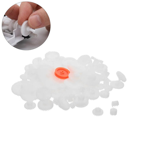 Top-Shelf Mini Plastic Gear Kit With Mechanical Project Parts Small Motor Components And DIY Hobby Accessories For School Engineering Models, assorted white gears.