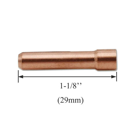 TIG Stubby Collet Set 10N24S 3/32 Inch and Two Point Four Millimeter for WP 17 18 26 TIG Welding Torch 10 Pack Fits 17GL Series and Most TIG Welders Pro Grade, copper collet side view