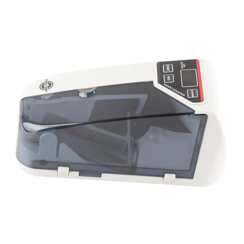 Top view of Portable Handheld Mini Cash Counting Machine for Bills and Currency On the Go, clear protective cover shown.