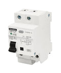 Heavy Duty AC Circuit Breaker With Knockout Anti Shock Shield Earth Leakage Switch Home Panel Protector Smooth 220 Volt Flow At 1 63 Amps side view with labels.