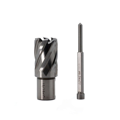 Oscarbide annular cutter and Weldon-shank mag drill bit; 15/16 in diameter, 1 in DOC, 3/4 in shank, pilot pin