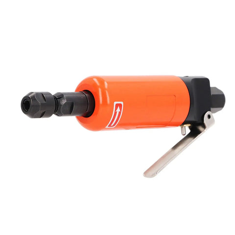 Lightweight Pneumatic Straight Die Grinder Compact Air Powered Tool Delivers Knockout Torque With Smooth Spin Balance and Grippy Comfort For Serious Metalworking Jobs view from side showing steel housing and trigger.