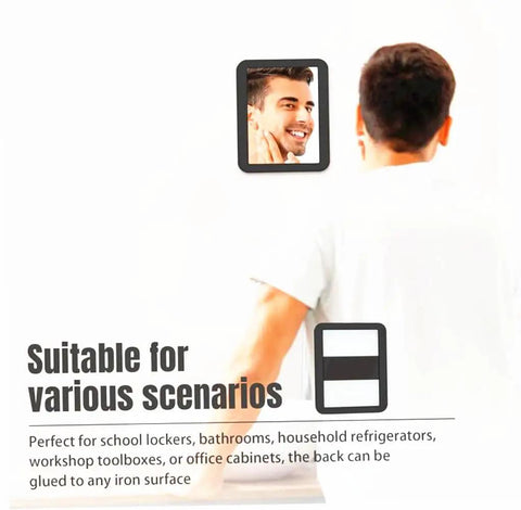 Man using Magnetic Locker Mirror 5 x 7 Inches Real Glass With Strong Magnetic Backing For School Lockers Bathroom Office Cabinets