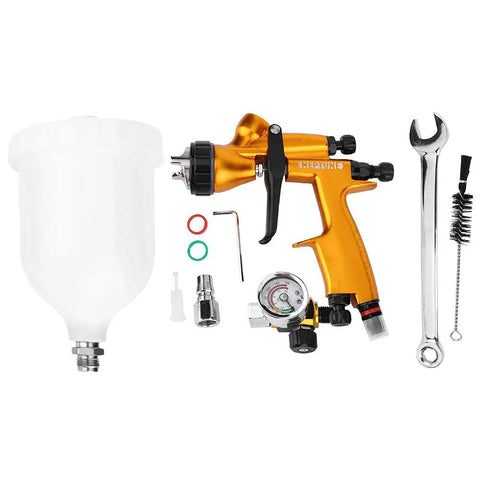 Heavy-Duty 1.3mm Gravity Paint Sprayer With High Atomization Pneumatic Airbrush kit, includes gravity cup and accessories.