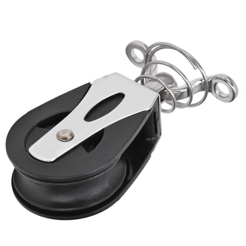 Sailboat Rigging Pulleys 316 Stainless Steel Nylon Sheave Block Head With 20mm Wheel marine hardware, side view showing spring.