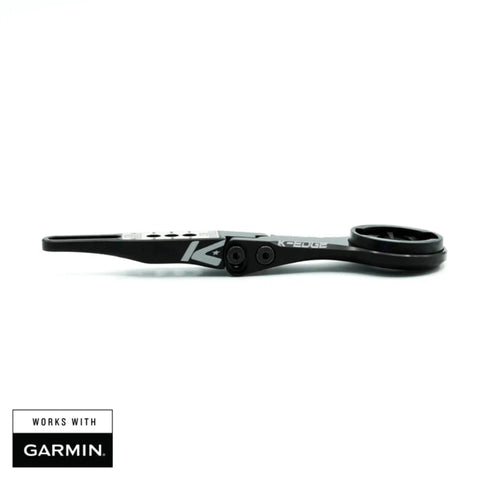 Side view of integrated handlebar system bicycle computer mount for Garmin and Wahoo GPS devices, durable black aluminum.