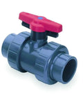 Real Tough True Union CPVC Ball Valve With Badass Viton Seals Delivering Massive Flow And Quick Socket Connections For Dead Simple Install On Hot Water Lines - full port design, red handle.