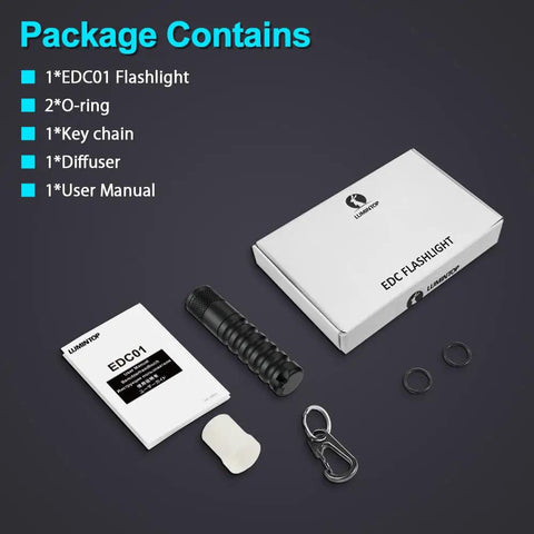 Package contents of Pocket EDC Keychain Flashlight Delivers 120 Lumens With XPG3 LED Runs Up To 36 Hours On A AAA Battery