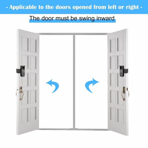 Double doors open inward showing installation requirement for No Drill Anti Theft Doorbell Mount With Rain Cover For Video Doorbell Cameras