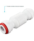 3/8 Inch Imperial Push On Check Valve Plastic Plumbing Fitting Blocks Backflow Cold For Reverse Osmosis Ice Makers And Hydroponics. White with red seal.