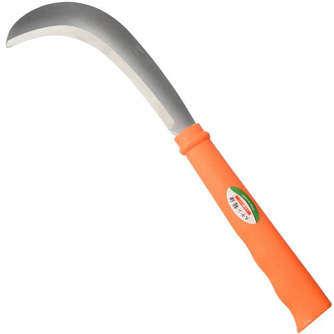 Heavy Duty Weeding Sickle and Grass Machete with Curved Carbon Steel Blade, Ergonomic Lightweight Garden Tool, orange handle