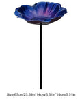 Handmade Metal Flower Garden Stake With Bird Bath And Bee Watering Station Totally Pollinator Friendly Yard Decor, shown from front
