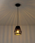 7 Inch Woven Rattan Pendant Light Black Boho Basket Fixture For Farmhouse Kitchen Island, Bedroom, And Living Room Modern