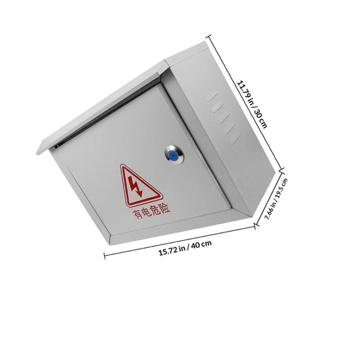 Weatherproof Metal Electrical Junction Box Outdoor Enclosure 300x400x160mm side view with safety warning for charging stations