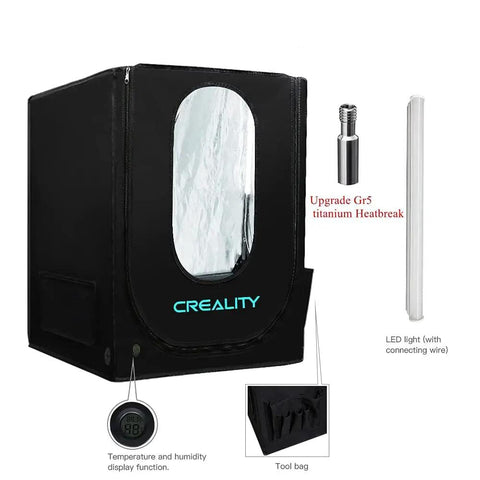 Upgraded 3D Printer Enclosure With LED Lighting And Temperature Control For Ender 3 V2 Ender 3 Pro Ender 5 And CR10S PRO V2 Insulated Fire Retardant Cover With Humidity Display Air Filter Net And Included Tool Bag alongside accessories