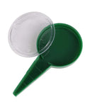 Top view of army green Spreader Seed Planter for Gardens and Farms, Manual Seed Seeder Tool with clear cover for tiny seeds.