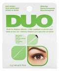 Brush On Clear Lash Glue Waterproof Strip Lash Adhesive With Vitamins A C And E packaging showing applicator and eye illustration.