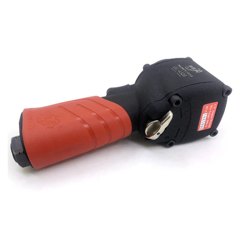 Workhorse Grade Pneumatic Air Impact Wrench Half Inch Drive Twin Hammer Design showcasing front angle with handle and control knob.