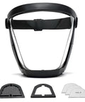 Unisex Anti Fog Full Face Shield With Detachable Filter Ultra Clear HD Lens black durable shield and filter components displayed