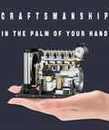 Hands On 1/10 Scale Metal OHV Inline Four Engine Model Kit With Cooling System For Mechanical Engineering Education, 300+ Piece Educational Science Experiment Kit That Actually Works. metal engine model on hand