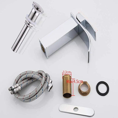 Chrome Waterfall Bathroom Faucet With Single Lever Handle Dope Sleek Deck Mount Lavatory Sink Faucet Modern Commercial Style Pop Up Drain Included Fits 1 Or 3 Hole Sinks Durable High Quality Finish with installation parts and pop-up drain