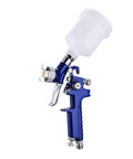 Mini Air Paint Sprayer With Slick 0.8 And 1.0mm Tips, blue handheld design, clear reservoir for smooth paint application.