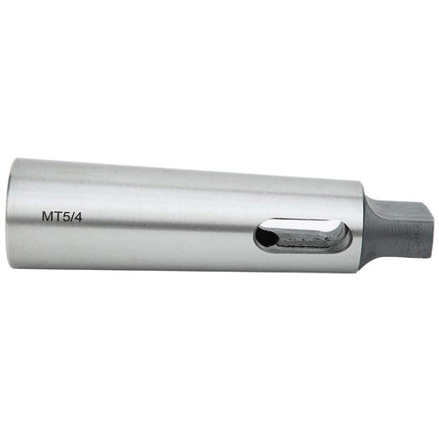 Side view of Baxnore MT5 to MT4 taper reducing drill sleeve, silver metal