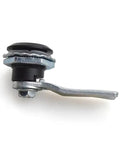 Side view of stainless steel tubular cam lock with triangle socket key for cabinets and drawers, showing anti tamper design.