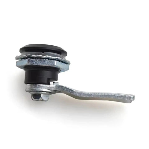 Side view of stainless steel tubular cam lock with triangle socket key for cabinets and drawers, showing anti tamper design.