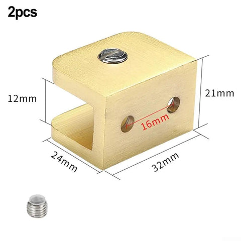 Gold Glass Shelf Brackets 2 Pack For 8mm To 12mm Thick Glass Easy No Drill Clip Mounts dimensions view
