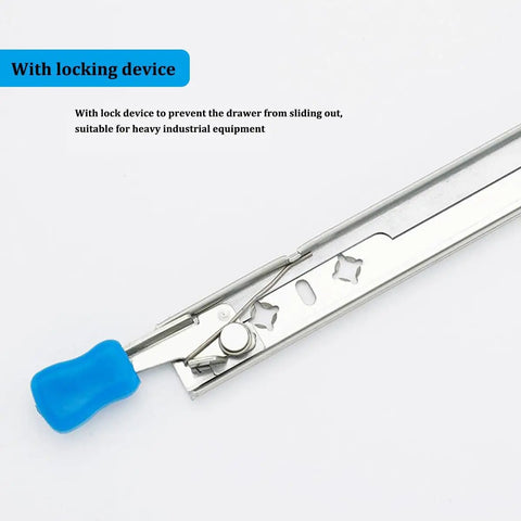 Beefy 30 Inch Drawer Slides With Lock, Full Extension Ball Bearing Rails, Side Mount Glide Tracks, locking device detail