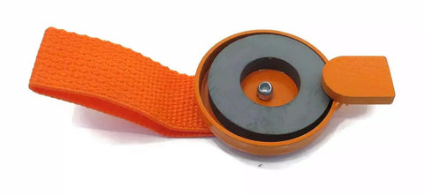 All-Terrain Lock Out Key For UFP Surge Brake Trailer With Magnetic Strap And Heavy Duty Steel Laser Cut Bright Orange Finish Off Road Ready
