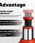 Front view of Torin hydraulic bottle jack with red base and chrome piston