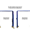Pro Shop Workhorse Two Post Vehicle Overhead Lift Featuring Double S Shape Columns And Smooth Power Pump showing asymmetrical and symmetrical configurations.