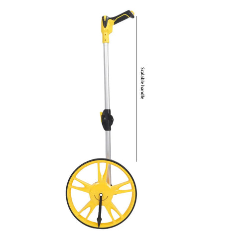 Dead On Accurate Mechanical Distance Measuring Wheel With Hella Tough Aluminum Alloy Build showcasing scalable handle and yellow wheel.
